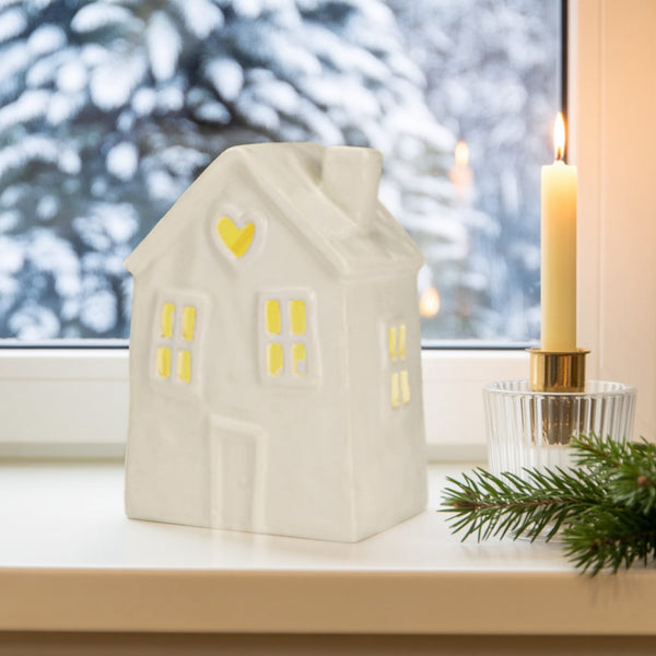 Lichthaus aus Steingut in Weiß