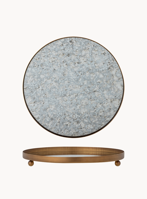 Rundes Goldtablett aus Metall mit Spiegeleffekt