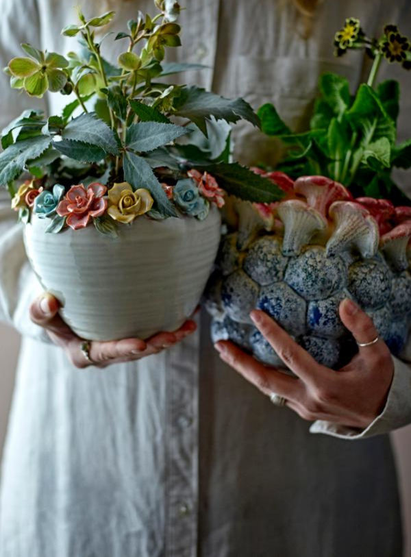 Colorful stoneware flower pot