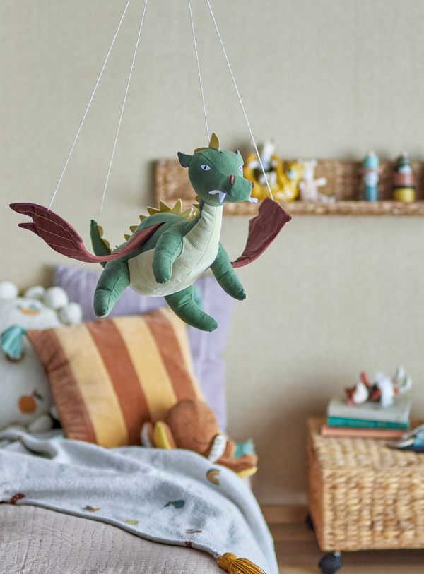 Grünes Drachen-Mobile aus Leinen