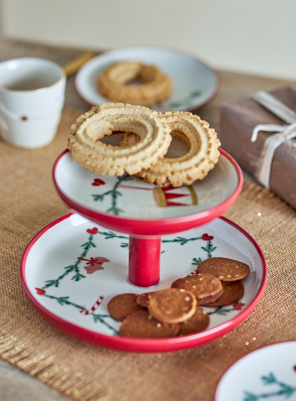 Weihnachtsmotiv-Etagere in natur aus Steingut