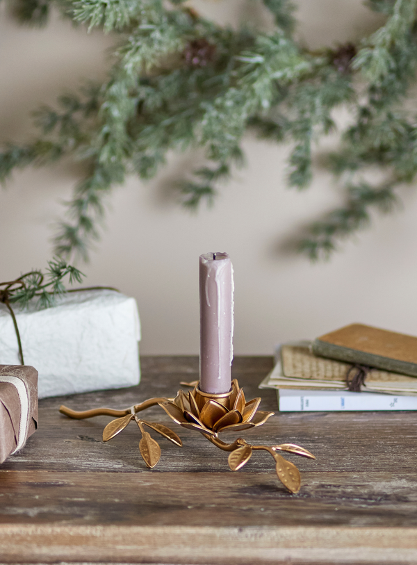 Blühende Rose Kerzenhalter in gold aus Metall