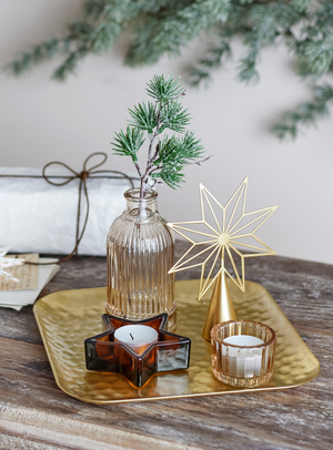 Tablett mit Teelichthaltern in gold aus Glas