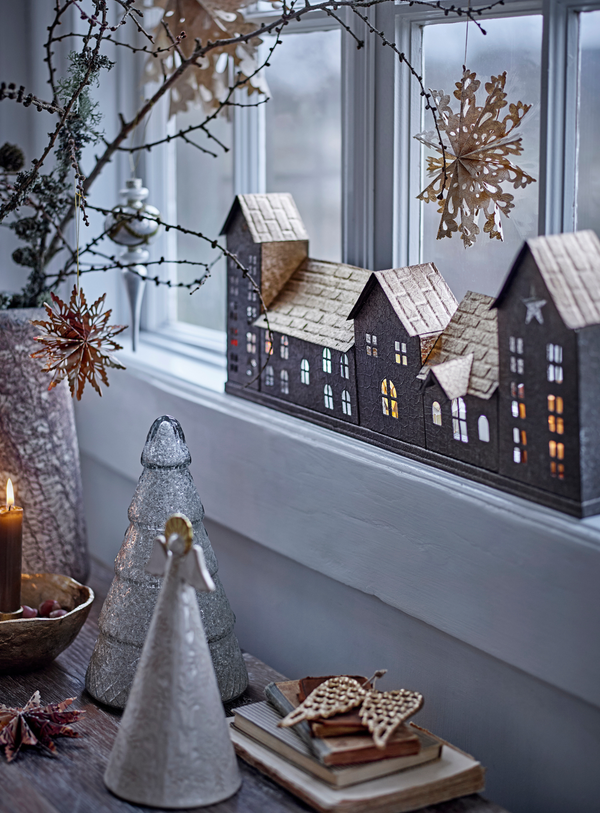 Häuserreihe-Teelichthalter in gold aus Metall