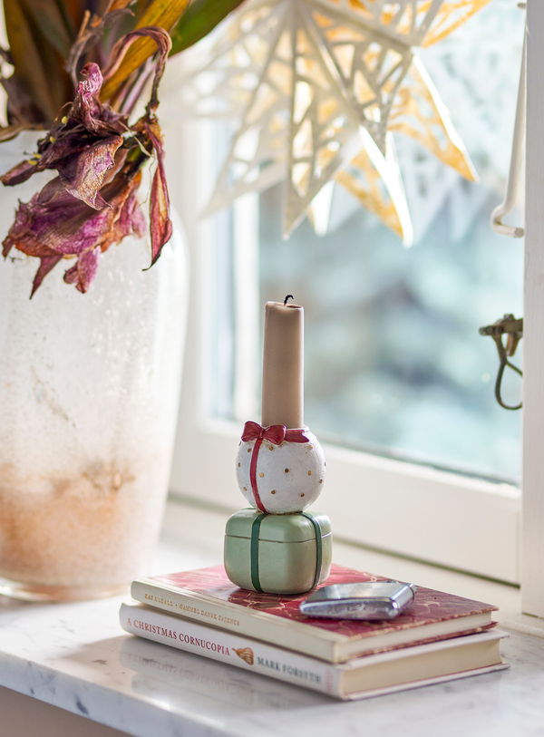 Geschenk-Kerzenhalter in bunt aus Polyresin