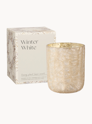 Winter White Duftkerze in Weiß im Crackle-Glas