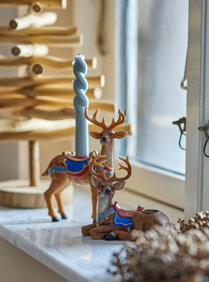 Rentier-Kerzenhalter in braun aus Polyresin