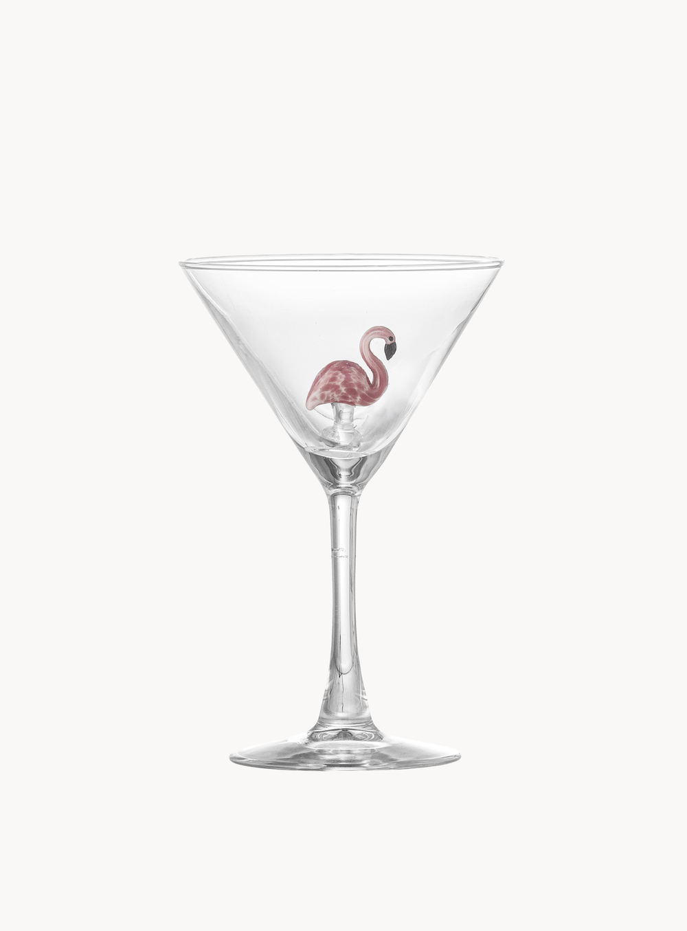 Klares Cocktailglas mit Flamingo-Dekor – mundgeblasen