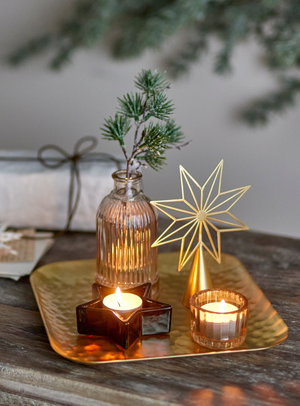 Tablett mit Teelichthaltern in gold aus Glas