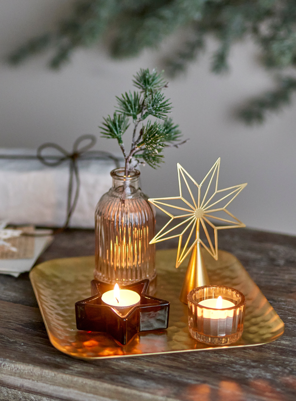 Tablett mit Teelichthaltern in gold aus Glas