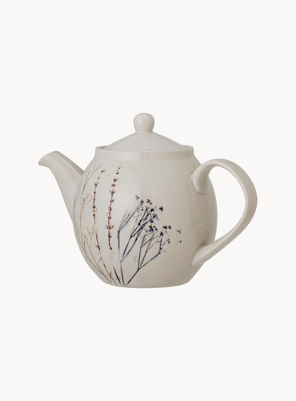 Teekanne aus Steingut mit handdekorierten Blumen