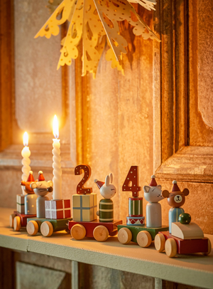 Weihnachtszug-Deko in bunt zum Tage zählen