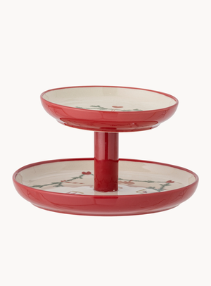 Weihnachtsmotiv-Etagere in natur aus Steingut