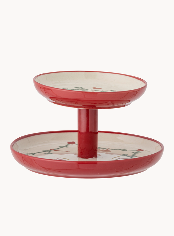 Weihnachtsmotiv-Etagere in natur aus Steingut