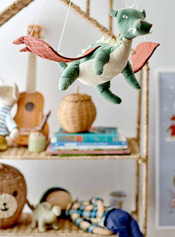 Grünes Drachen-Mobile aus Leinen