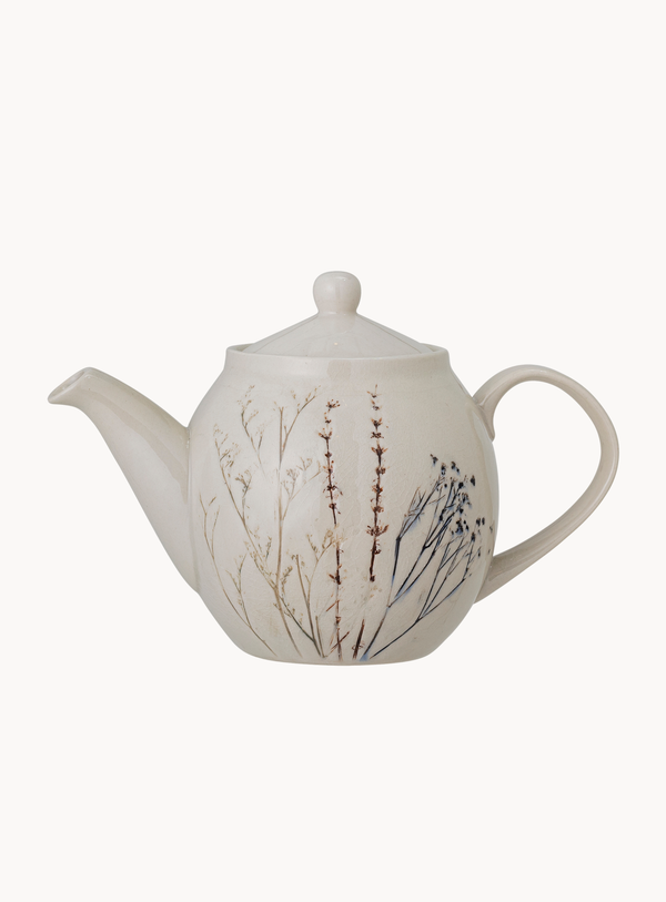 Teekanne aus Steingut mit handdekorierten Blumen