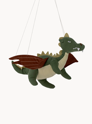 Grünes Drachen-Mobile aus Leinen