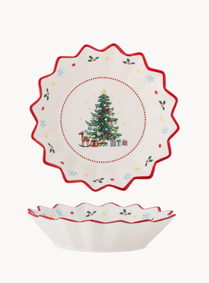 Weihnachtsbaum-Motiv-Schale in rot aus Keramik