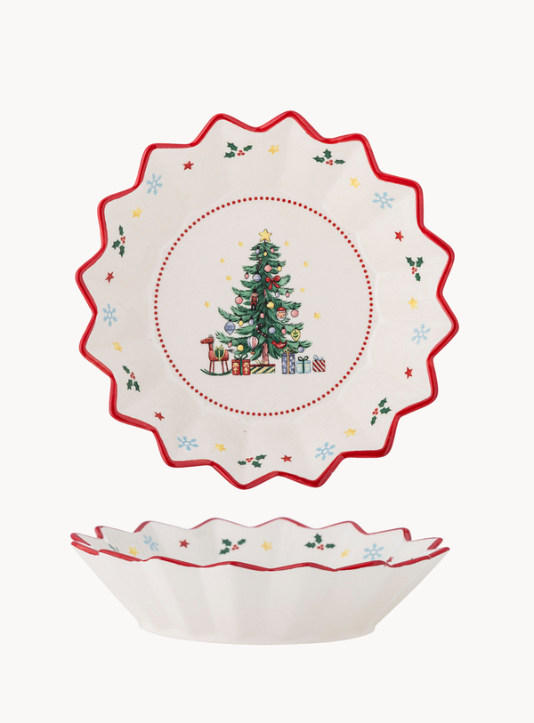 Weihnachtsbaum-Motiv-Schale in rot aus Keramik