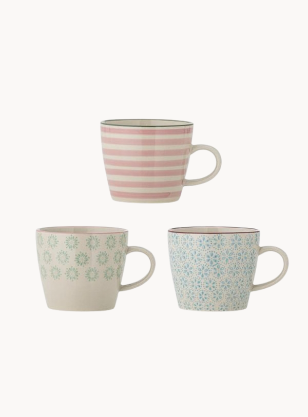 Becher in bunt aus Steingut, 3er-Set