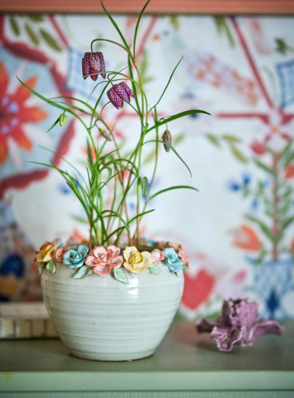Colorful stoneware flower pot