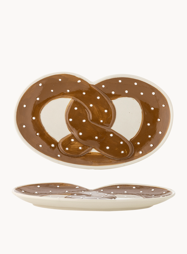 Brezel-Servierplatte in braun aus Steingut