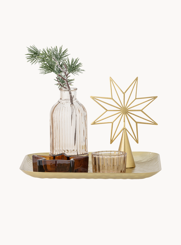Tablett mit Teelichthaltern in gold aus Glas