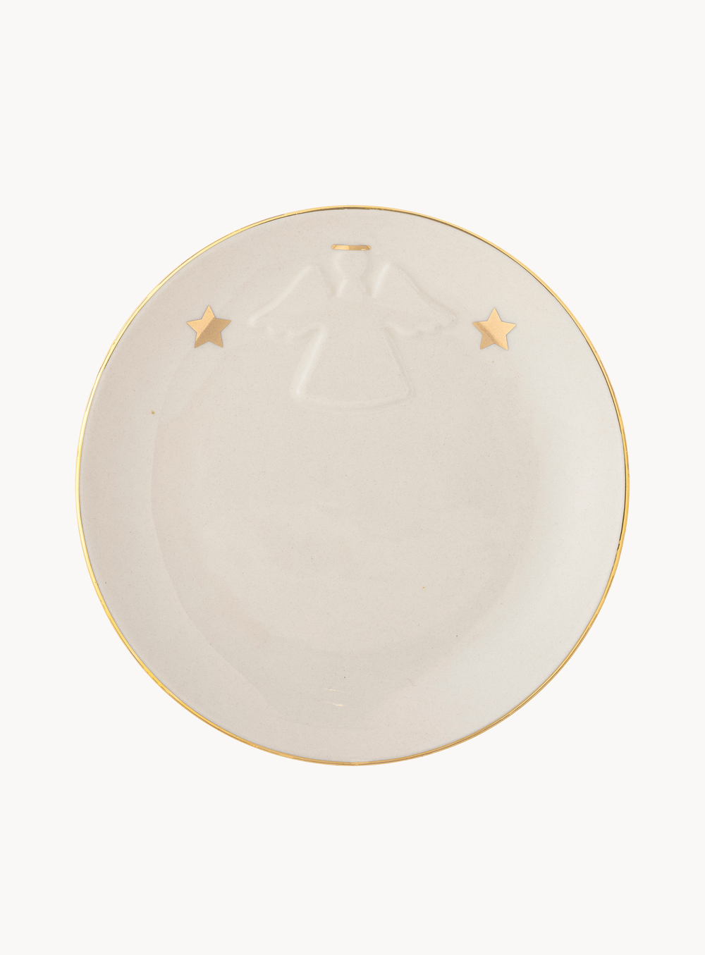 Weißer Steingut Teller mit Engel und Goldrand