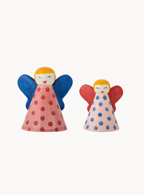 Engelsfiguren in bunt aus Steingut