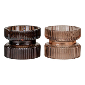 Candle Holder Set aus Glas in Amber und Braun