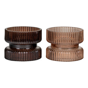Candle Holder Set aus Glas in Amber und Braun