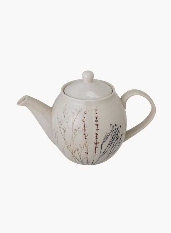 Teekanne aus Steingut mit handdekorierten Blumen