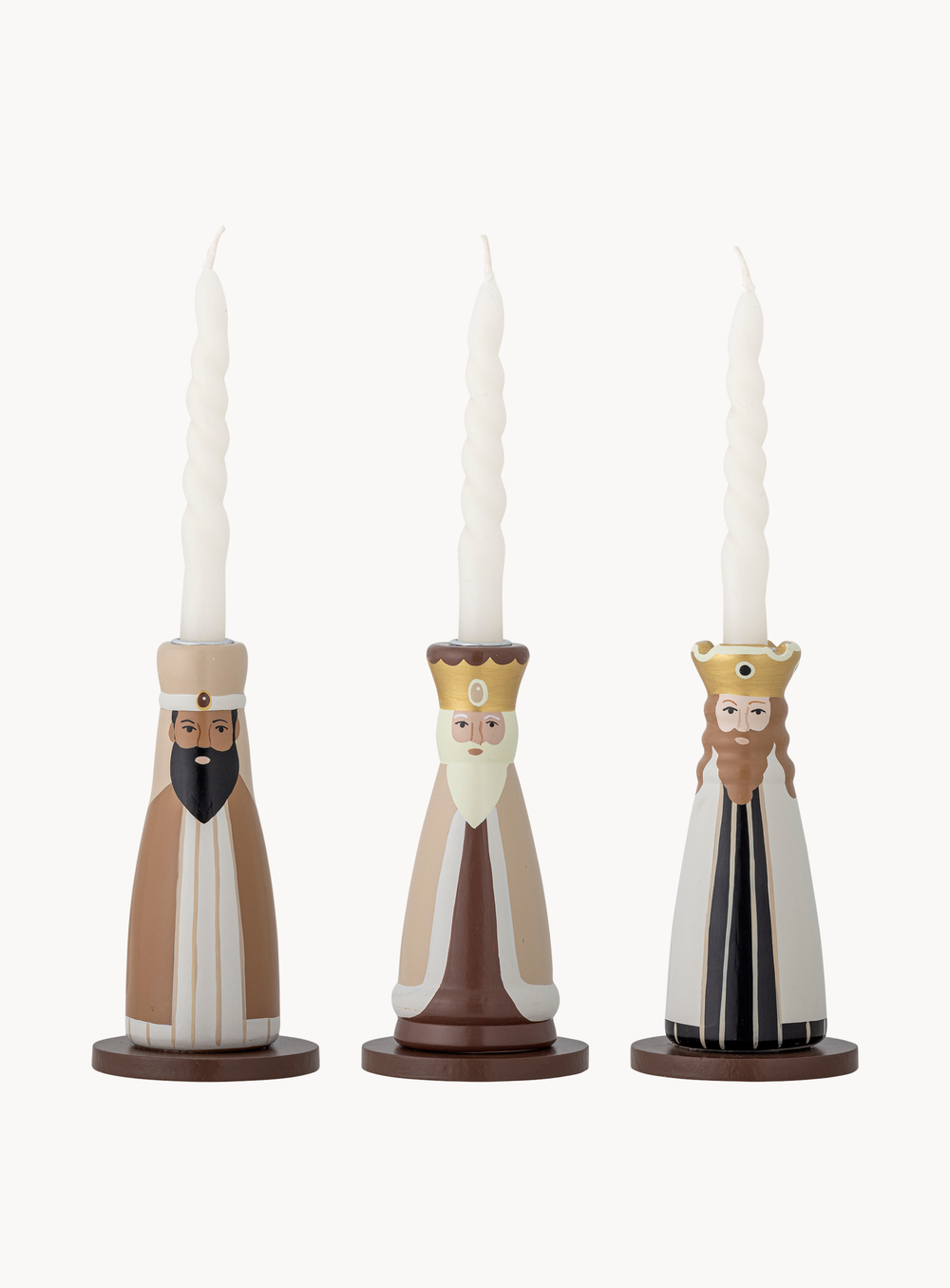 Kerzenhalter in bunt aus Buchenholz, 3-Set