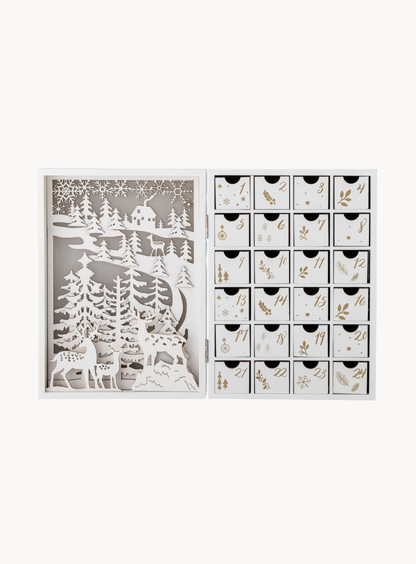 Adventskalender mit Licht in weiß