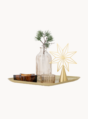 Tablett mit Teelichthaltern in gold aus Glas