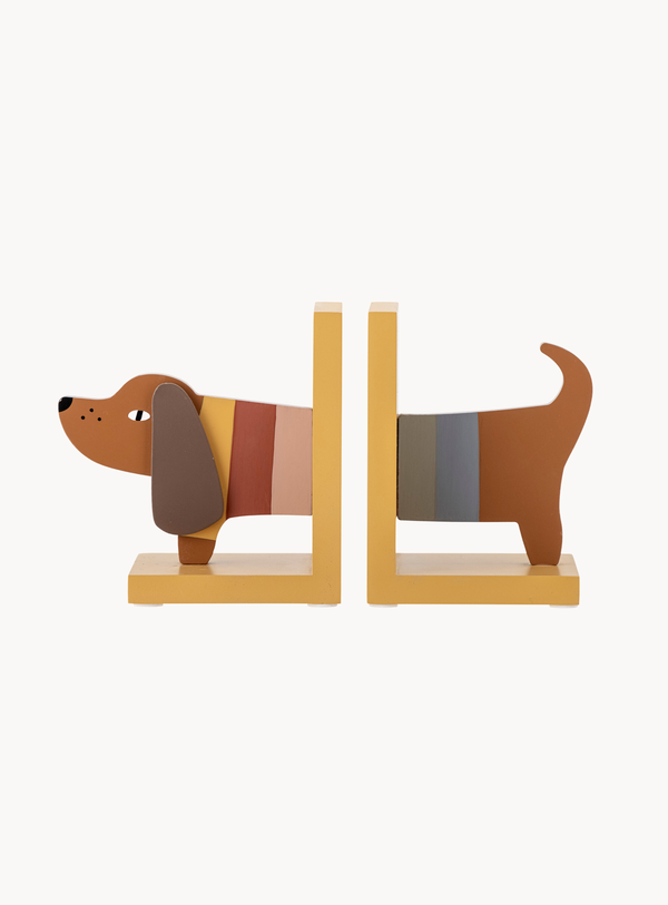Bunte Buchstützen aus FSC®-Holz in Hundemotiv (Set aus 2)