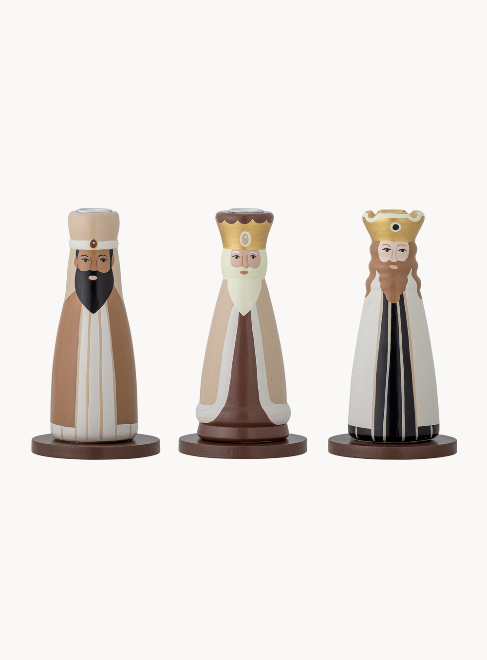 Kerzenhalter in bunt aus Buchenholz, 3-Set