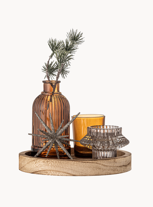 Rundes Tablett mit Teelichthaltern in braun aus Glas