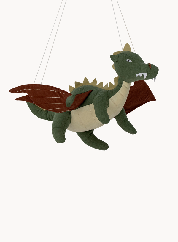 Grünes Drachen-Mobile aus Leinen