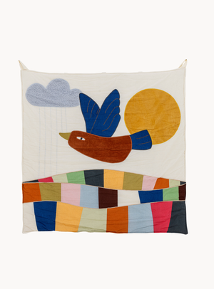 Natürliche Wanddekoration aus Baumwolle mit Vogelmotiv