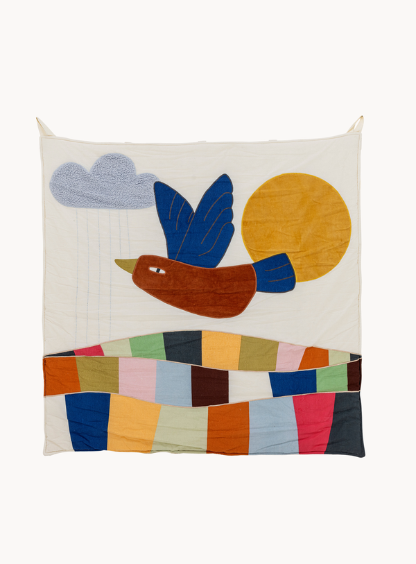 Natürliche Wanddekoration aus Baumwolle mit Vogelmotiv