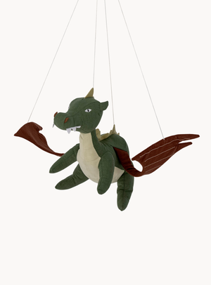 Grünes Drachen-Mobile aus Leinen