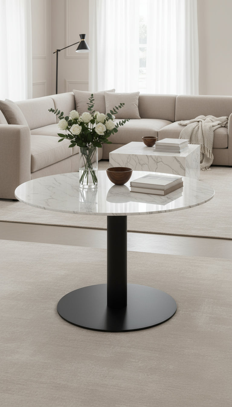 Bolzano Couchtisch mit Marmoroptik und Schwarzem Gestell