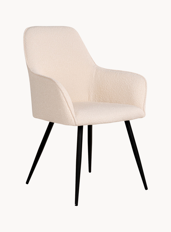 Harbo Esszimmerstuhl aus Bouclé in Weiß mit schwarzen Beinen