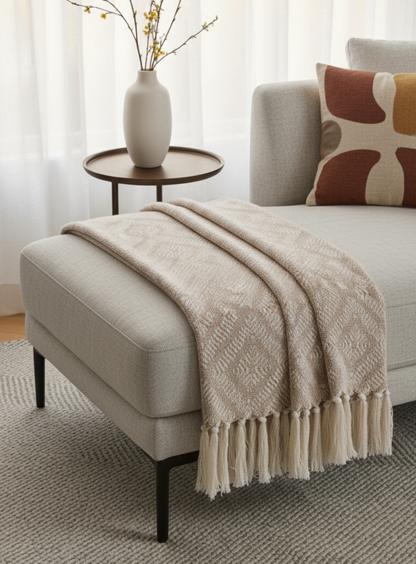 Cort Plaid aus Baumwolle Elfenbein/Beige Design