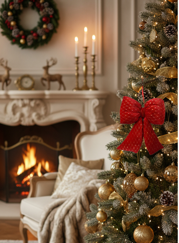 Dekorative Schleife aus rotem Samt für festliche Arrangements