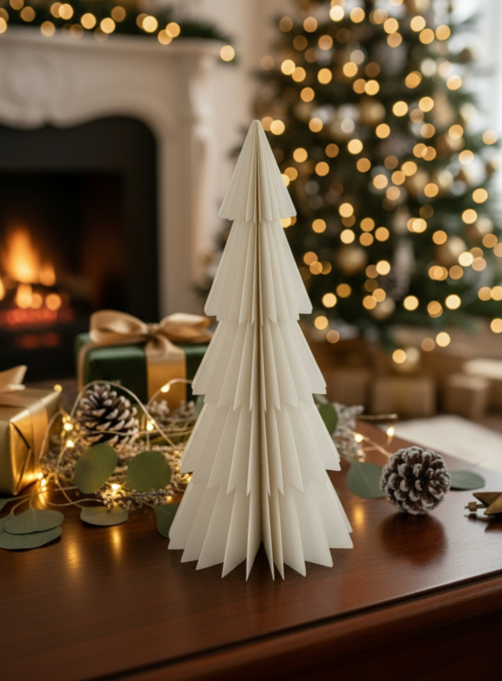 Papier-Tannenbaum in Creme