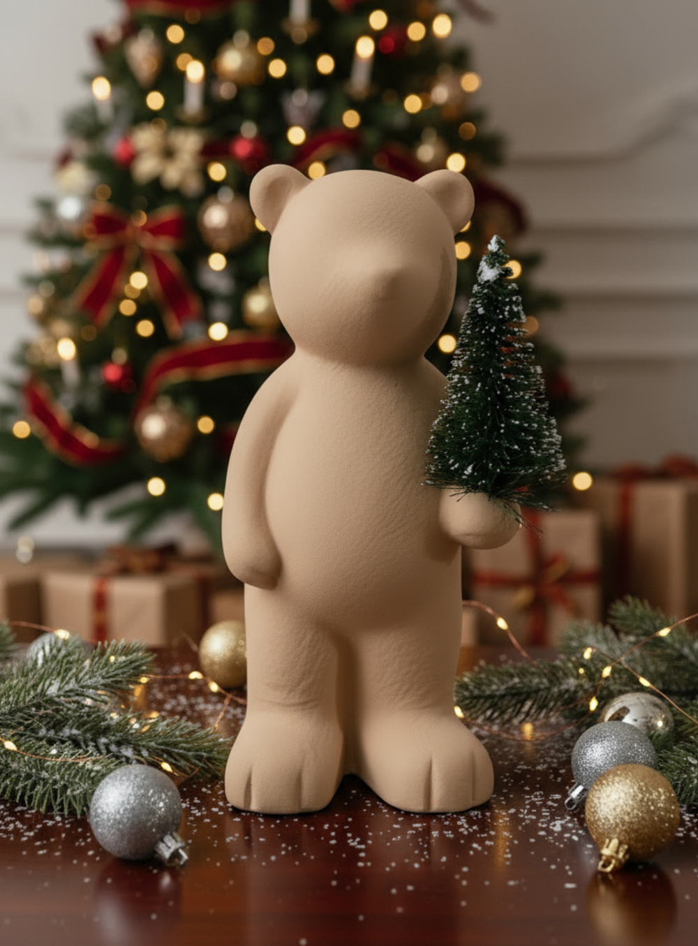 Keramikbär in Beige und Grün