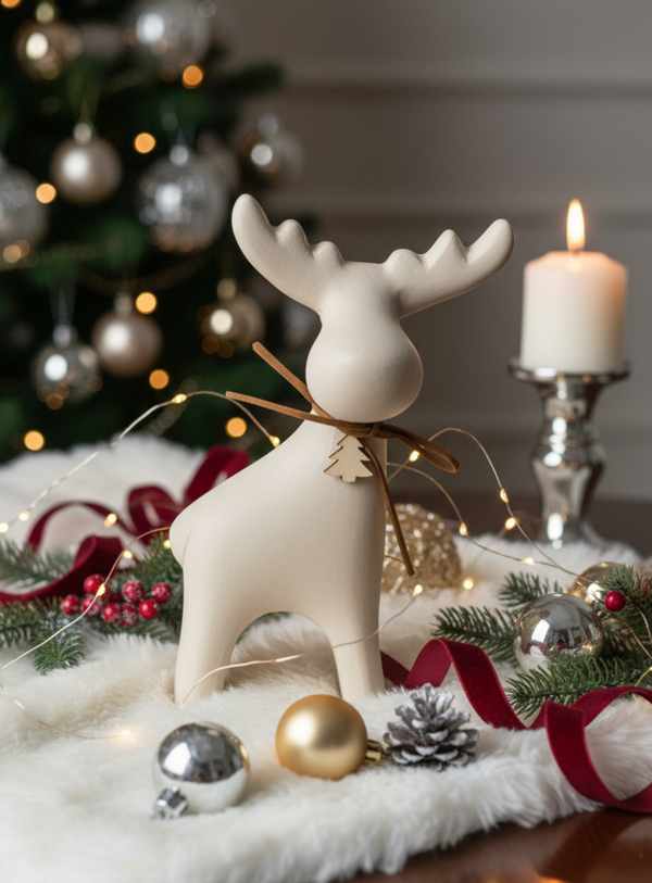 Keramikhirsch in Cremefarben