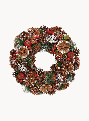 Weihnachtskranz aus Holz in Braun Rot Grün